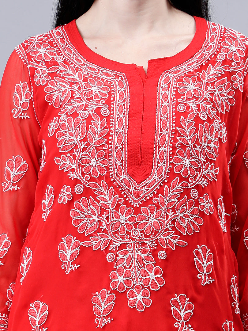 Seva Chikan Hand Embroidered Georgette Lucknowi Chikankari Kurta With Inner