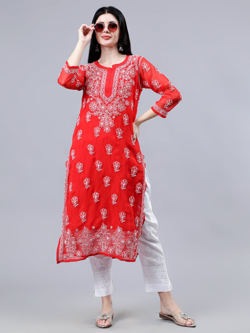 Seva Chikan Hand Embroidered Georgette Lucknowi Chikankari Kurta With Inner