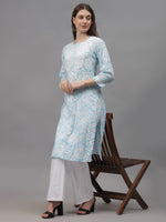 Load image into Gallery viewer, Seva Chikan Hand Embroidered Blue Mal-Mal Lucknowi Chikankari Kurta-SCL4582
