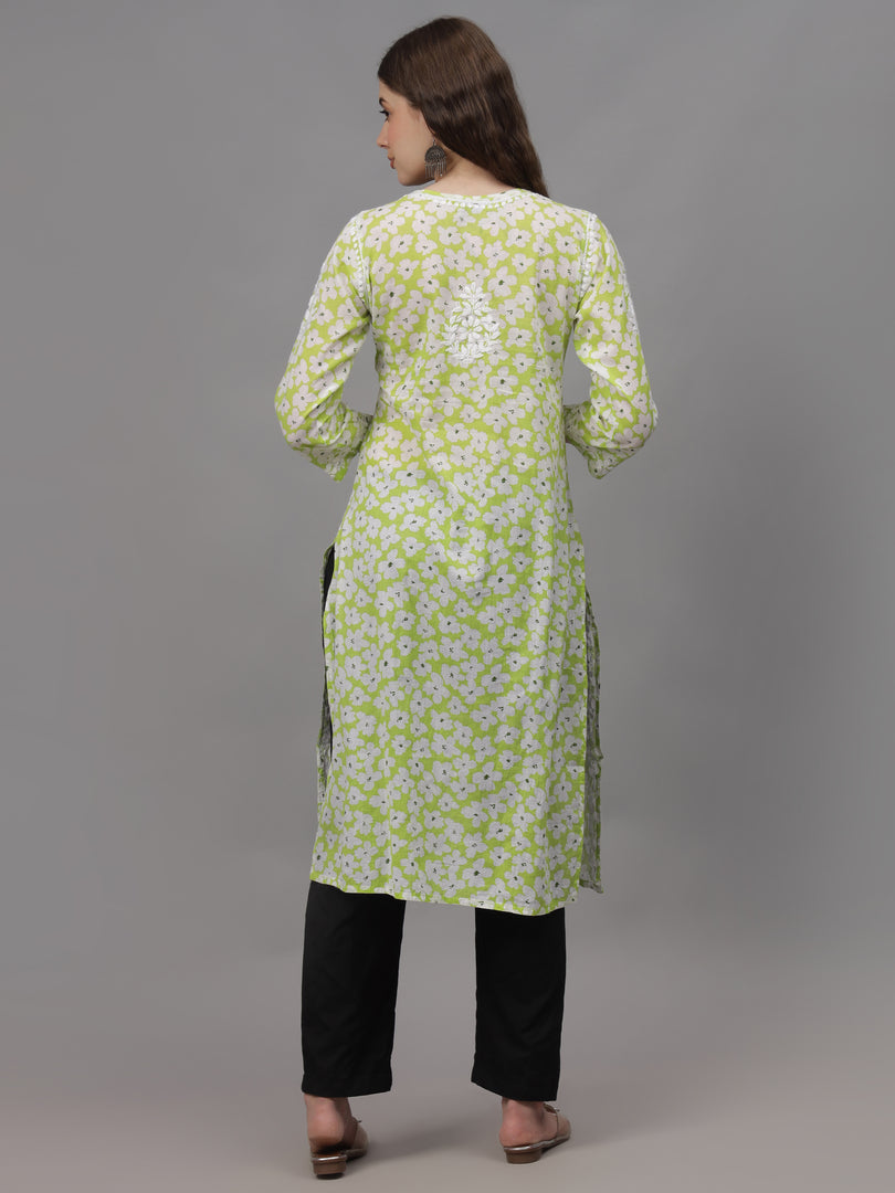 Seva Chikan Hand Embroidered Pista Green Mal-Mal Lucknowi Chikankari Kurta-SCL4583