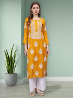 Load image into Gallery viewer, Seva Chikan Hand Embroidered Mustard Rayon Lucknowi Chikankari Kurta-SCL4588
