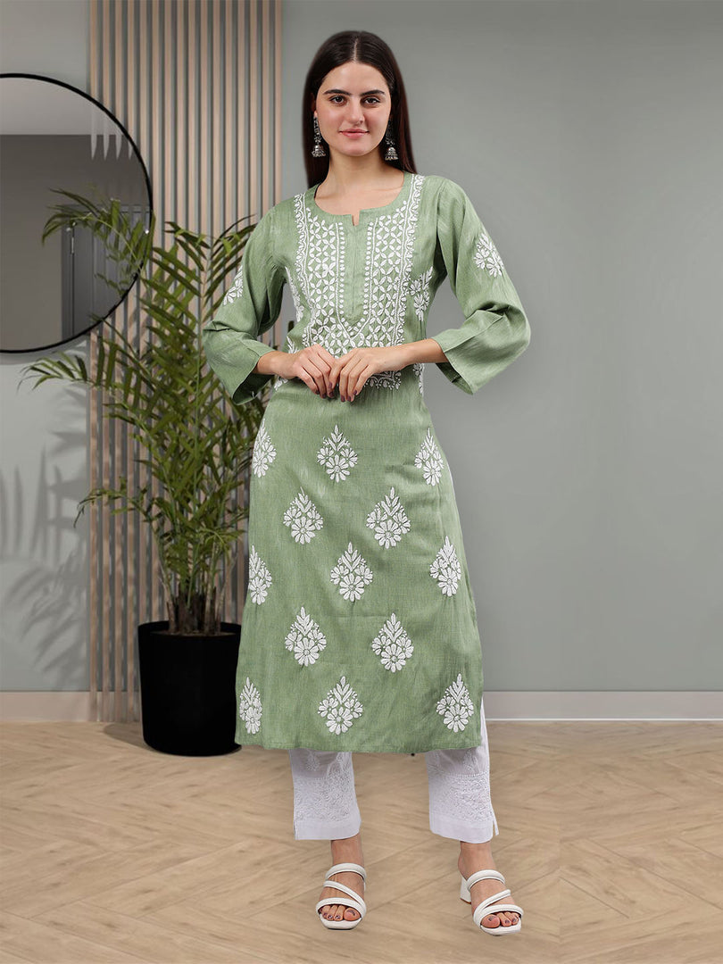 Seva Chikan Hand Embroidered Rayon Lucknowi Chikankari Kurta