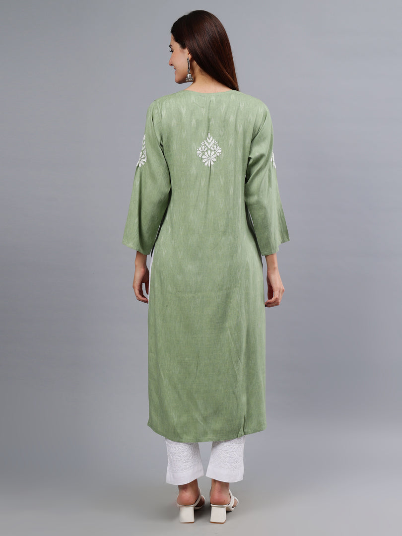 Seva Chikan Hand Embroidered Rayon Lucknowi Chikankari Kurta