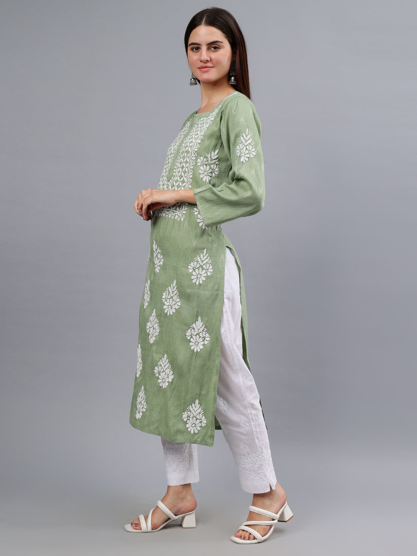 Seva Chikan Hand Embroidered Rayon Lucknowi Chikankari Kurta