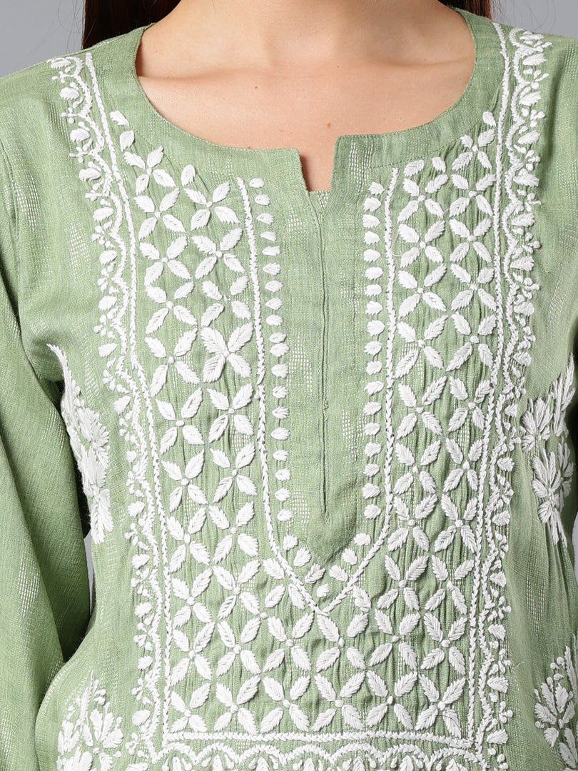 Seva Chikan Hand Embroidered Rayon Lucknowi Chikankari Kurta