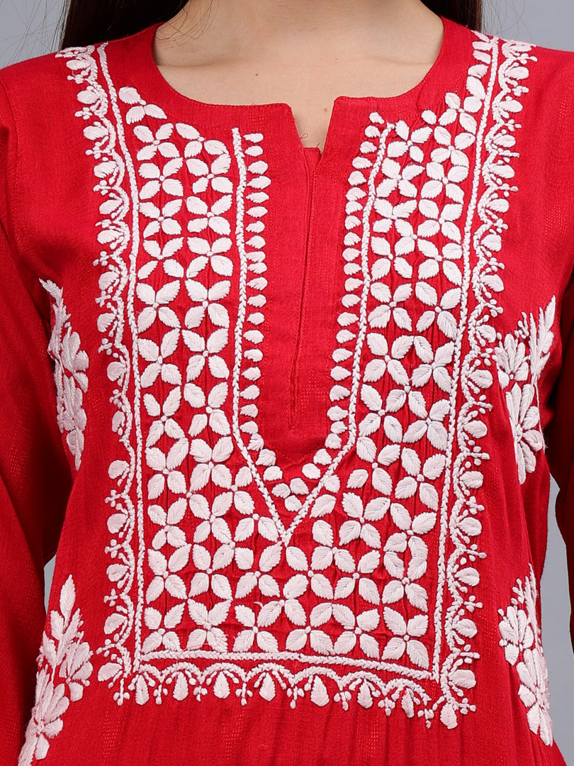 Seva Chikan Hand Embroidered Rayon Lucknowi Chikankari Kurta