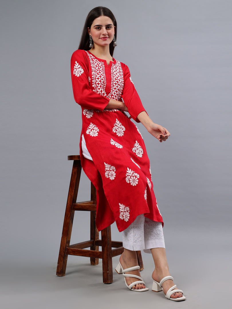 Seva Chikan Hand Embroidered Rayon Lucknowi Chikankari Kurta