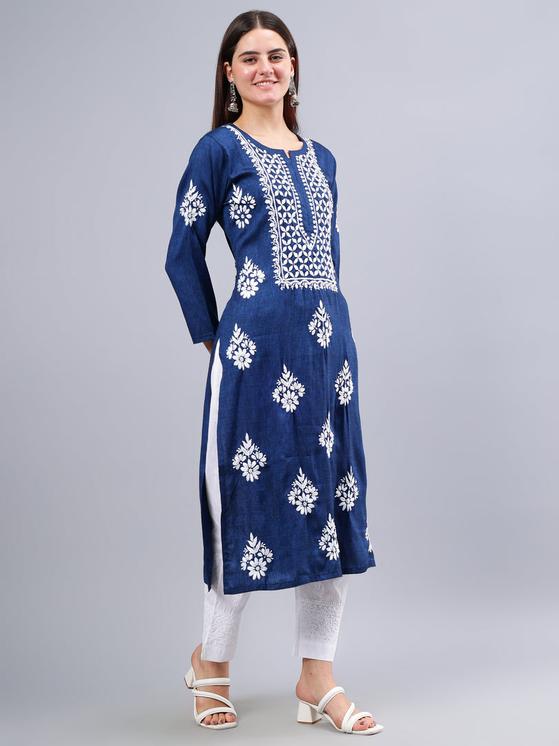 Seva Chikan Hand Embroidered Rayon Lucknowi Chikankari Kurta