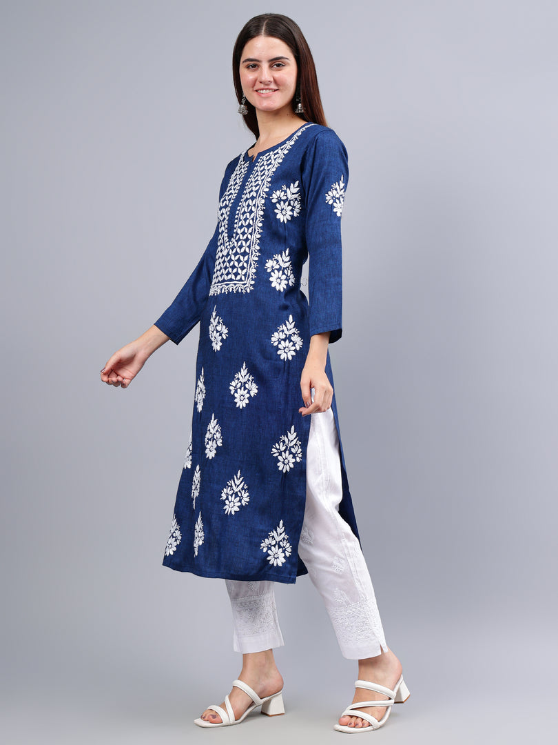 Seva Chikan Hand Embroidered Rayon Lucknowi Chikankari Kurta