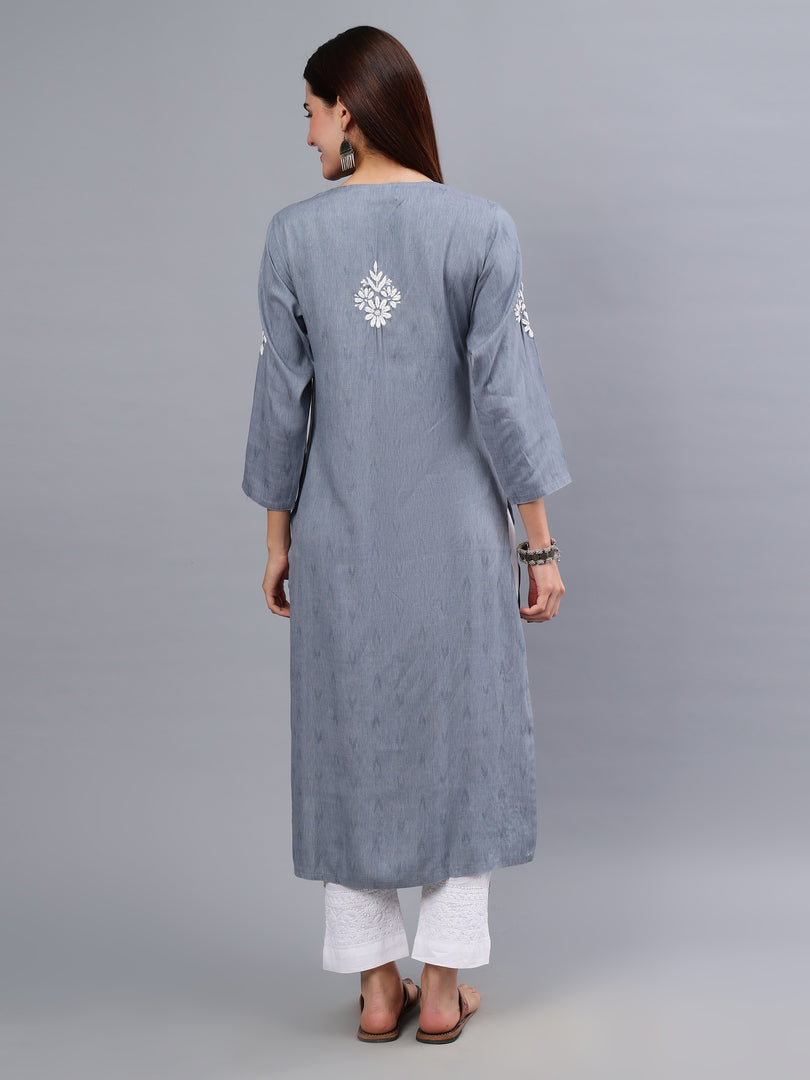 Seva Chikan Hand Embroidered Rayon Lucknowi Chikankari Kurta