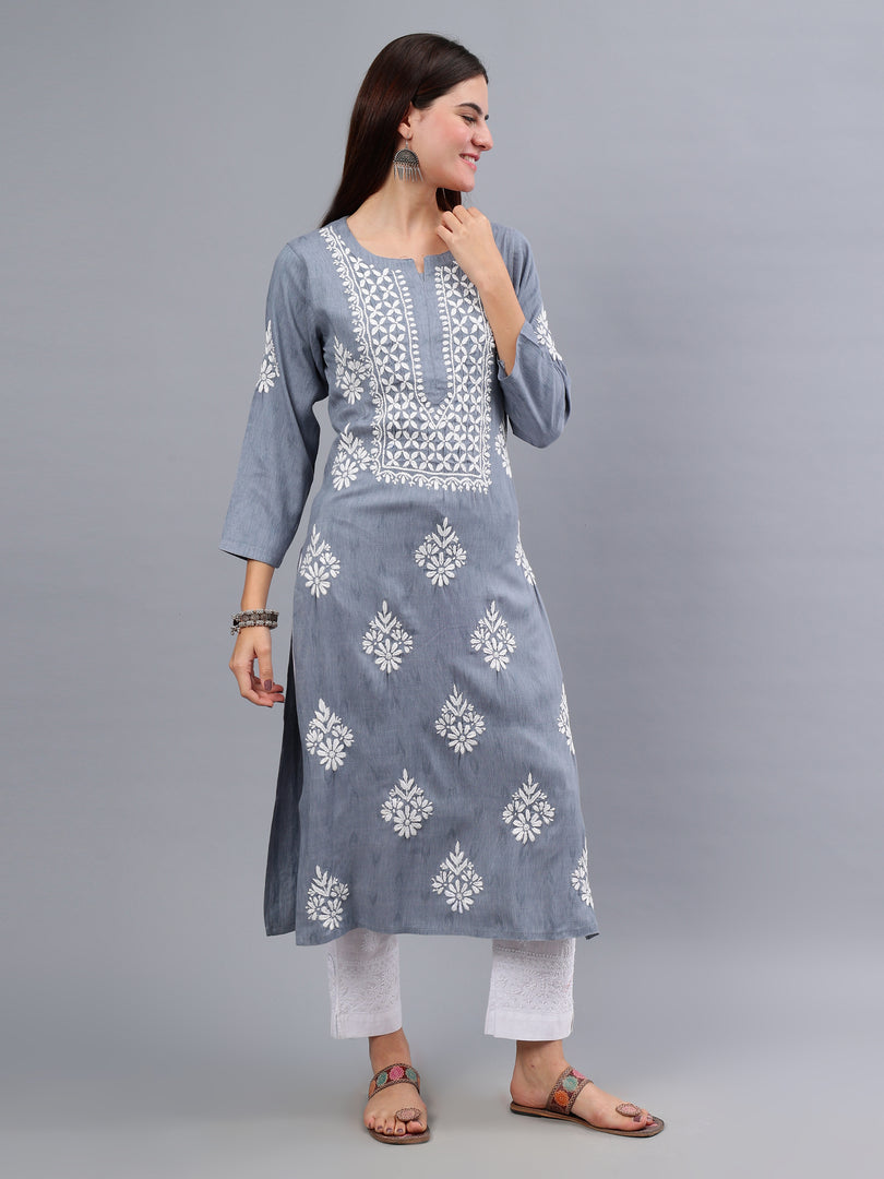 Seva Chikan Hand Embroidered Rayon Lucknowi Chikankari Kurta