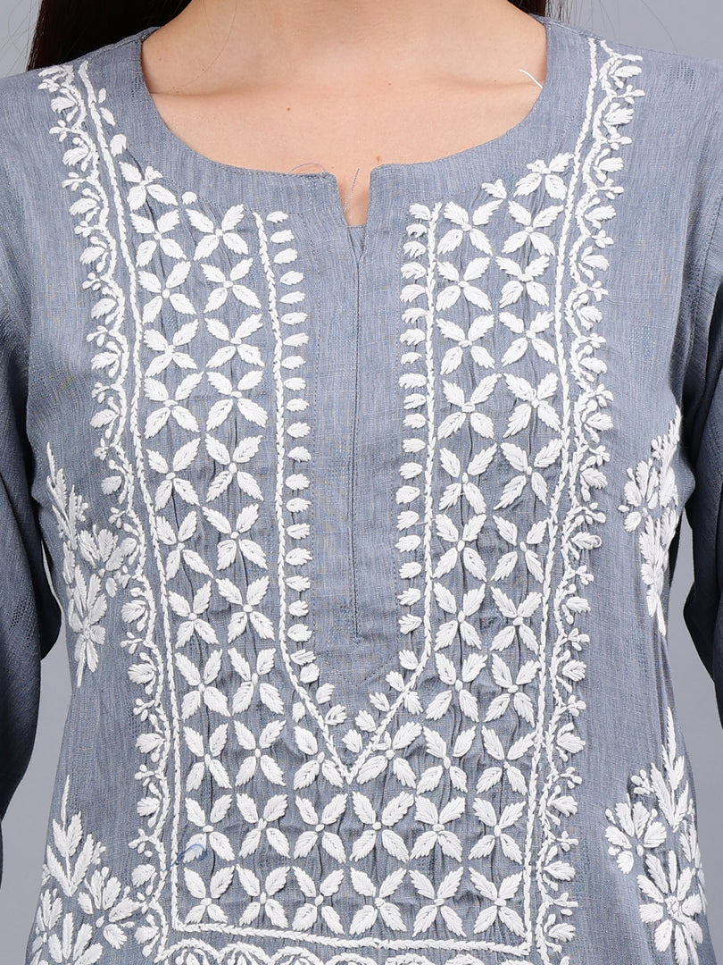 Seva Chikan Hand Embroidered Rayon Lucknowi Chikankari Kurta