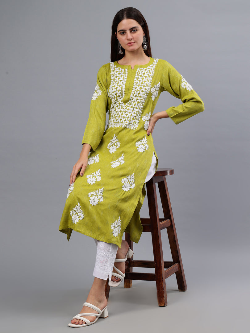 Seva Chikan Hand Embroidered Rayon Lucknowi Chikankari Kurta