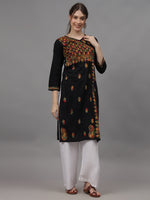 Load image into Gallery viewer, Seva Chikan Hand Embroidered Black Cotton Lucknowi Chikankari Kurta-4626
