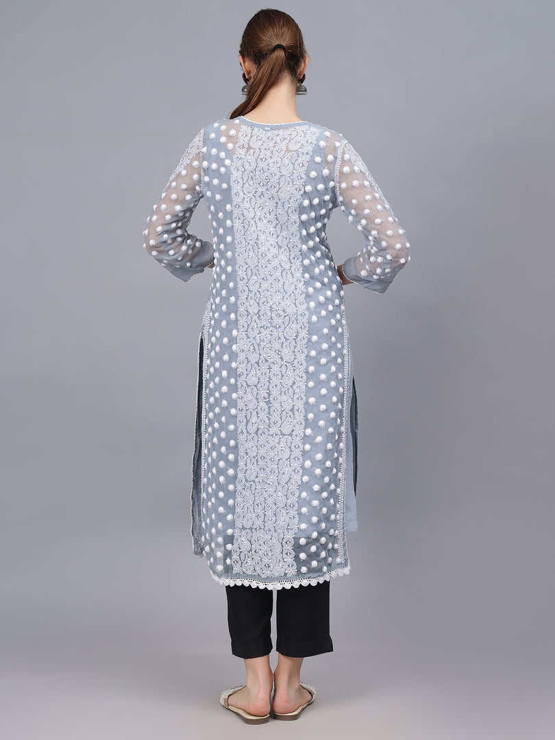 Seva Chikan Hand Embroidered Georgette Lucknowi Chikankari Kurta With Inner