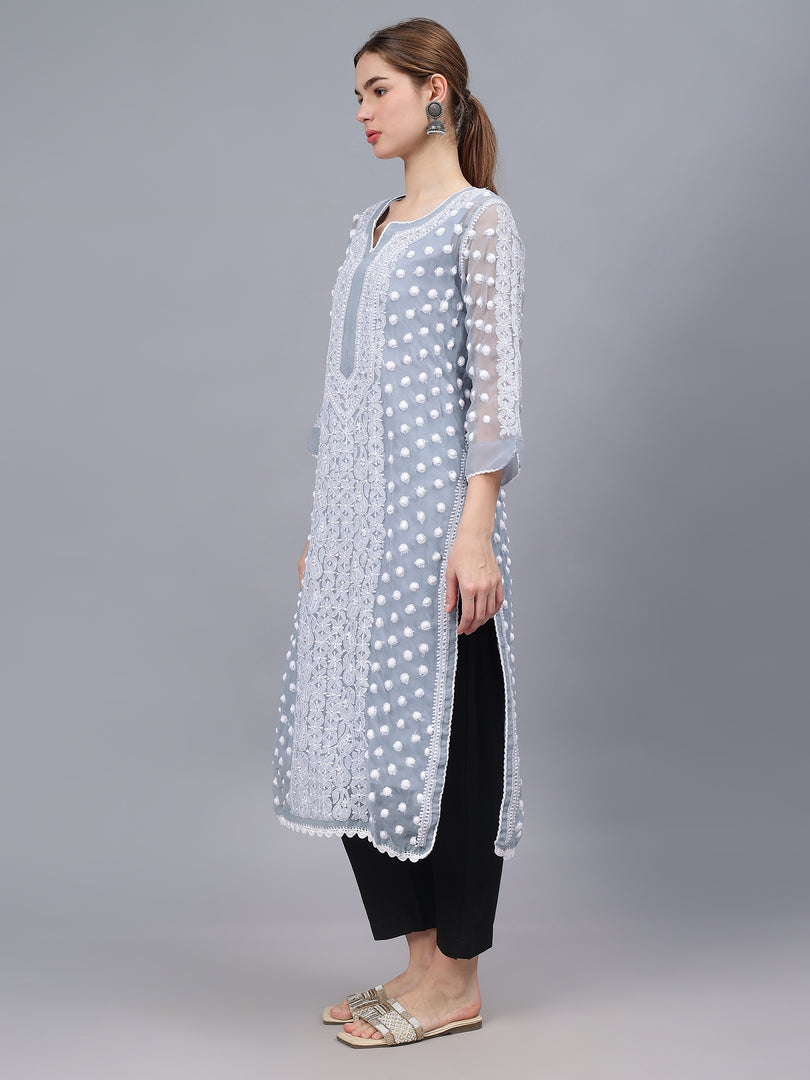 Seva Chikan Hand Embroidered Georgette Lucknowi Chikankari Kurta With Inner