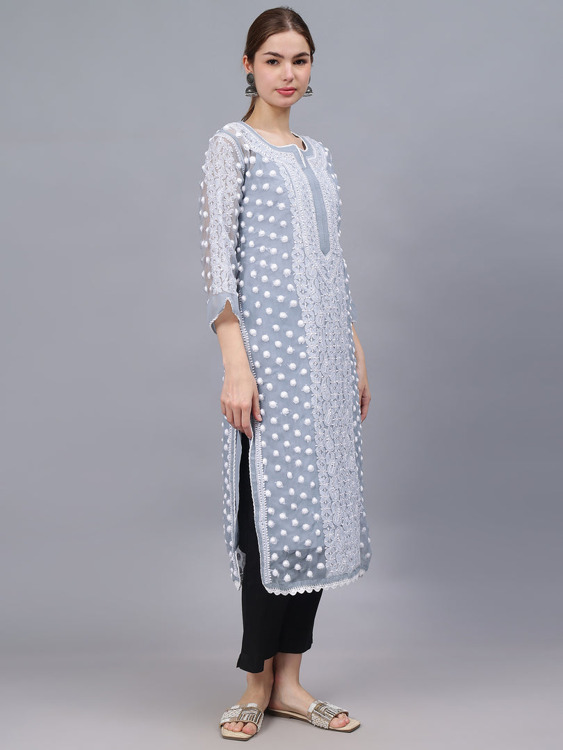 Seva Chikan Hand Embroidered Georgette Lucknowi Chikankari Kurta With Inner