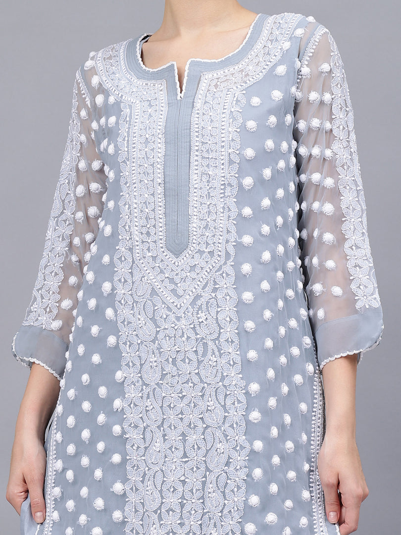 Seva Chikan Hand Embroidered Georgette Lucknowi Chikankari Kurta With Inner