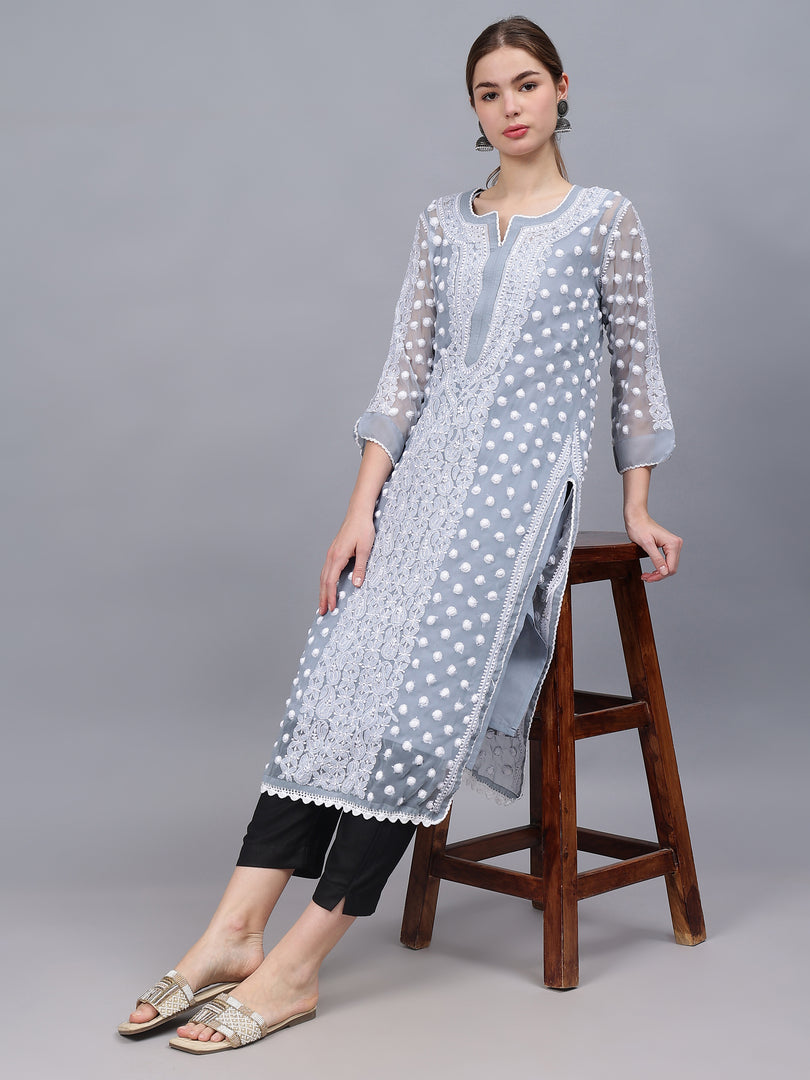 Seva Chikan Hand Embroidered Georgette Lucknowi Chikankari Kurta With Inner