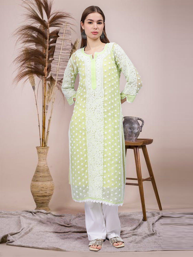 Seva Chikan Hand Embroidered Georgette Lucknowi Chikankari Kurta With Inner