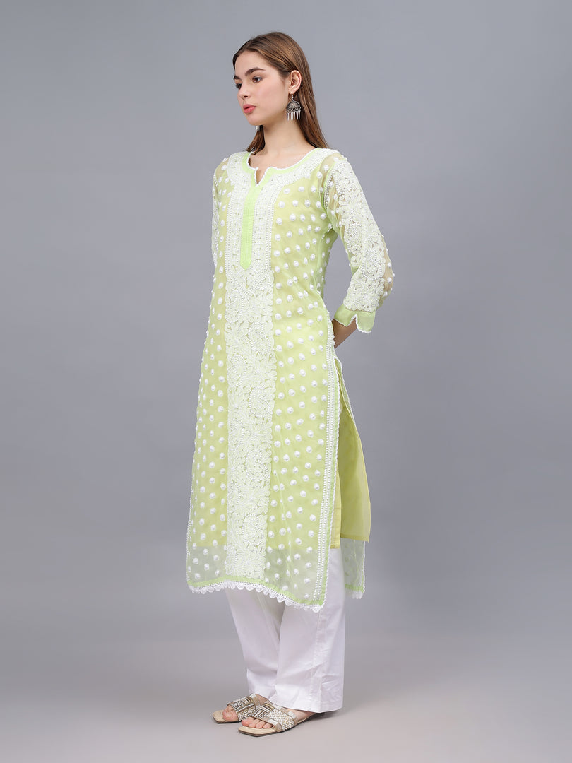 Seva Chikan Hand Embroidered Georgette Lucknowi Chikankari Kurta With Inner