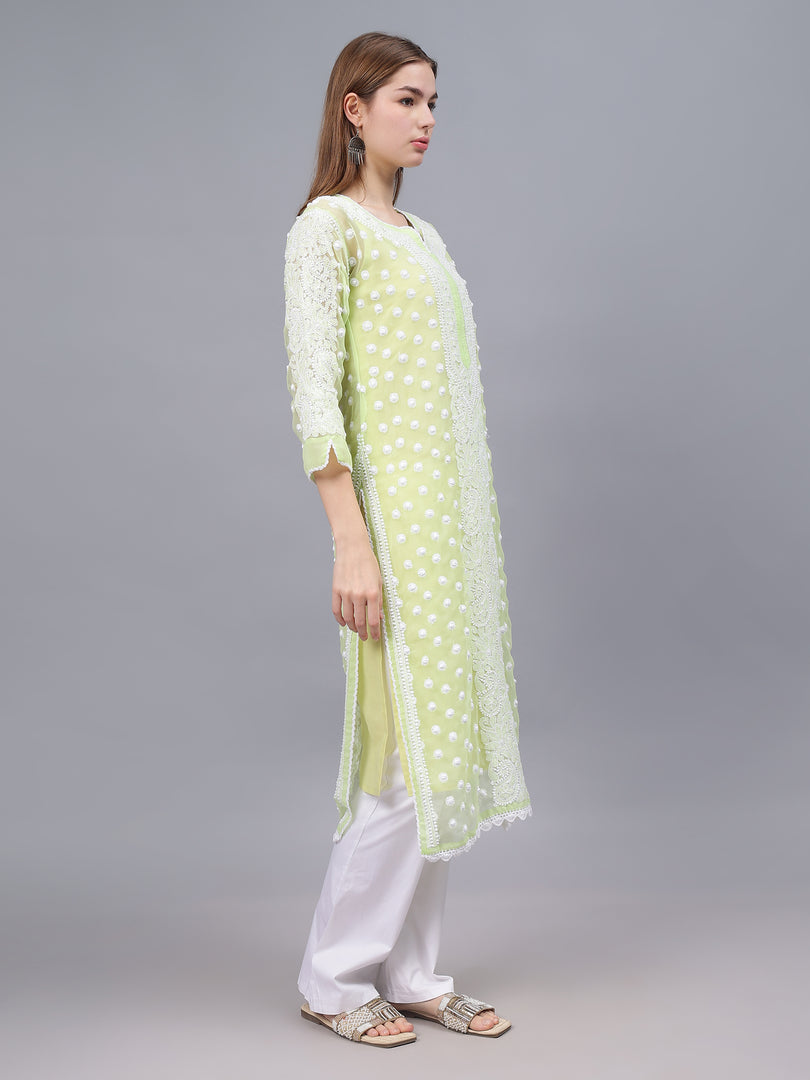 Seva Chikan Hand Embroidered Georgette Lucknowi Chikankari Kurta With Inner