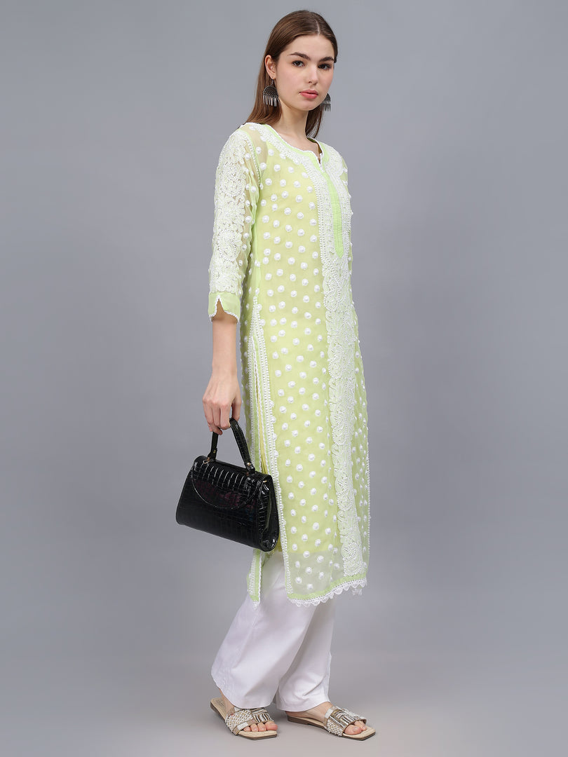 Seva Chikan Hand Embroidered Georgette Lucknowi Chikankari Kurta With Inner