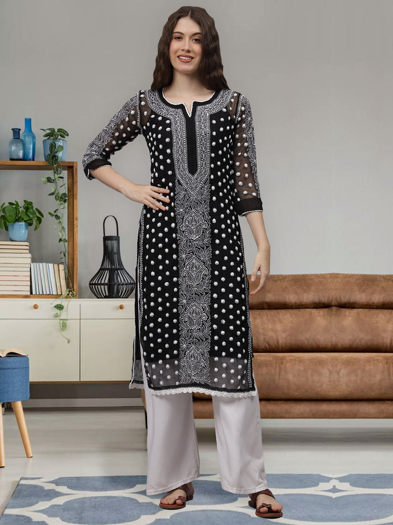 Seva Chikan Hand Embroidered Georgette Lucknowi Chikankari Kurta With Inner