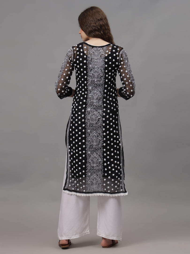 Seva Chikan Hand Embroidered Georgette Lucknowi Chikankari Kurta With Inner