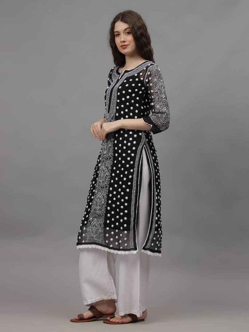 Seva Chikan Hand Embroidered Georgette Lucknowi Chikankari Kurta With Inner