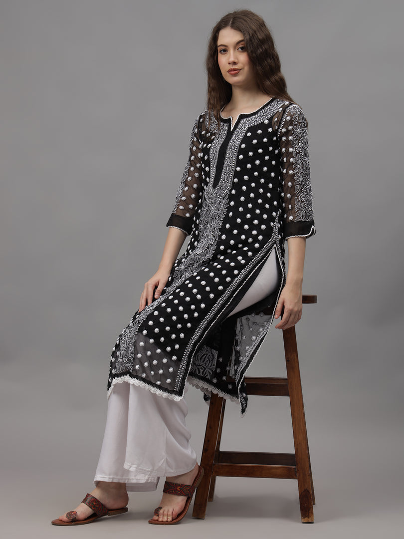 Seva Chikan Hand Embroidered Georgette Lucknowi Chikankari Kurta With Inner