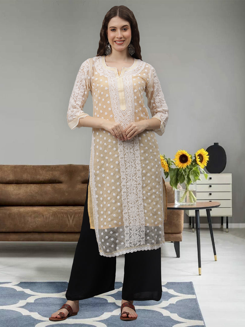 Seva Chikan Hand Embroidered Georgette Lucknowi Chikankari Kurta With Inner