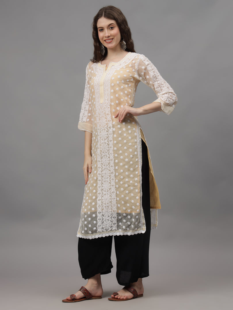 Seva Chikan Hand Embroidered Georgette Lucknowi Chikankari Kurta With Inner