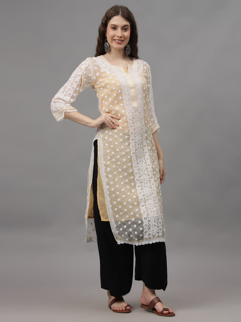 Seva Chikan Hand Embroidered Georgette Lucknowi Chikankari Kurta With Inner