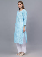 Load image into Gallery viewer, Seva Chikan Hand Embroidered Terivoil Cotton Lucknowi Chikankari Kurta
