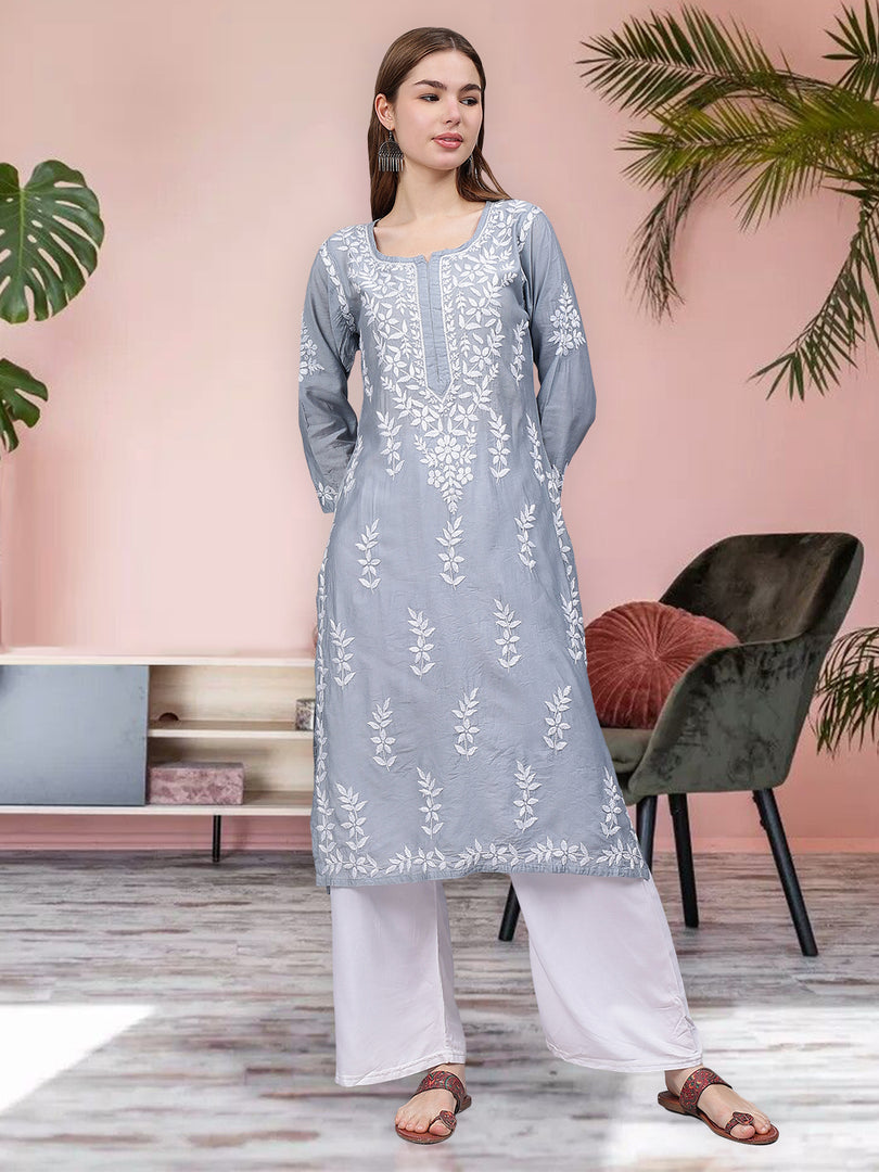 Seva Chikan Hand Embroidered Chanderi Lucknowi Chikankari Kurta