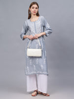 Load image into Gallery viewer, Seva Chikan Hand Embroidered Chanderi Lucknowi Chikankari Kurta
