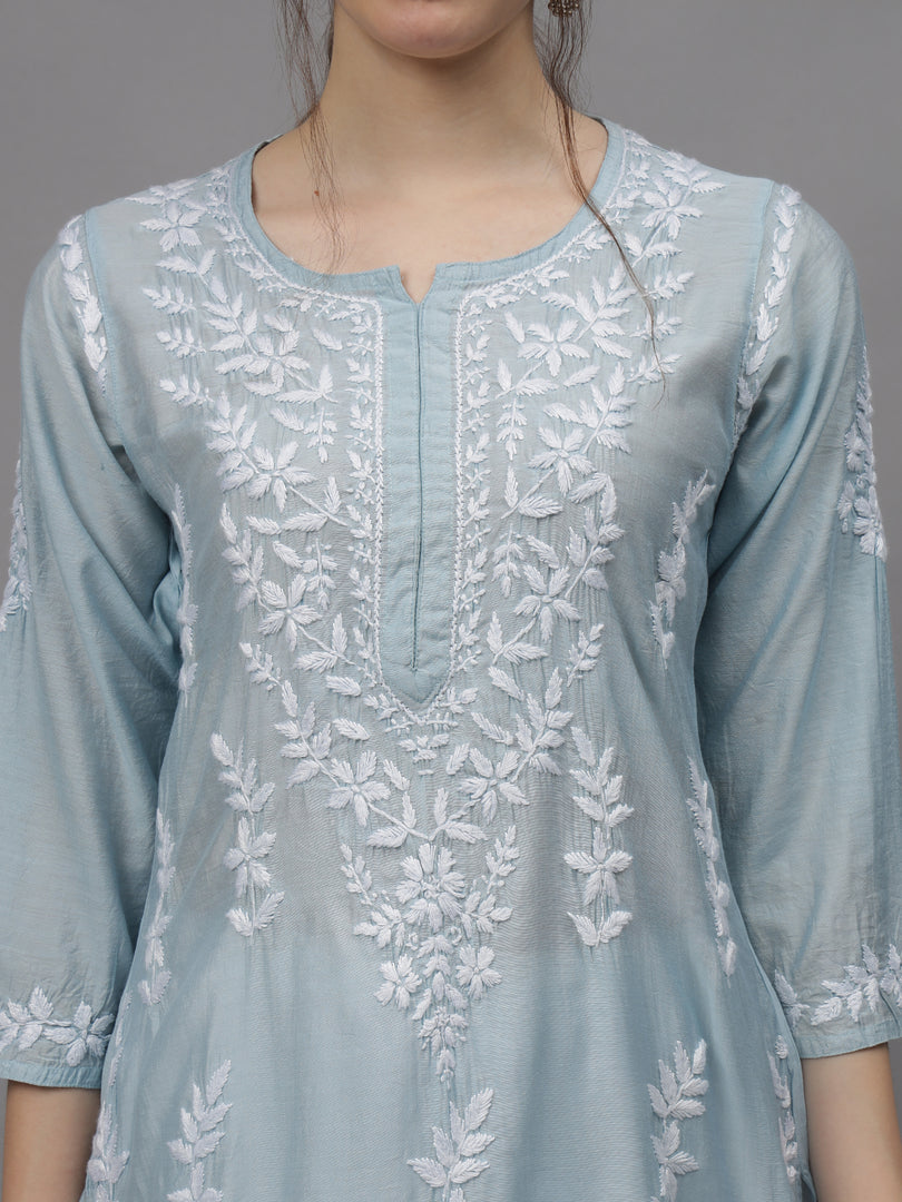 Seva Chikan Hand Embroidered Chanderi Lucknowi Chikankari Kurta