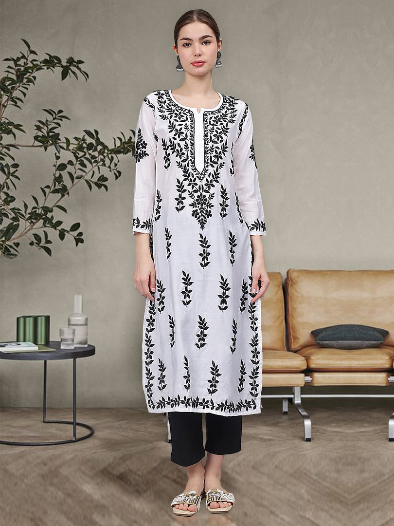 Seva Chikan Hand Embroidered Chanderi Lucknowi Chikankari Kurta