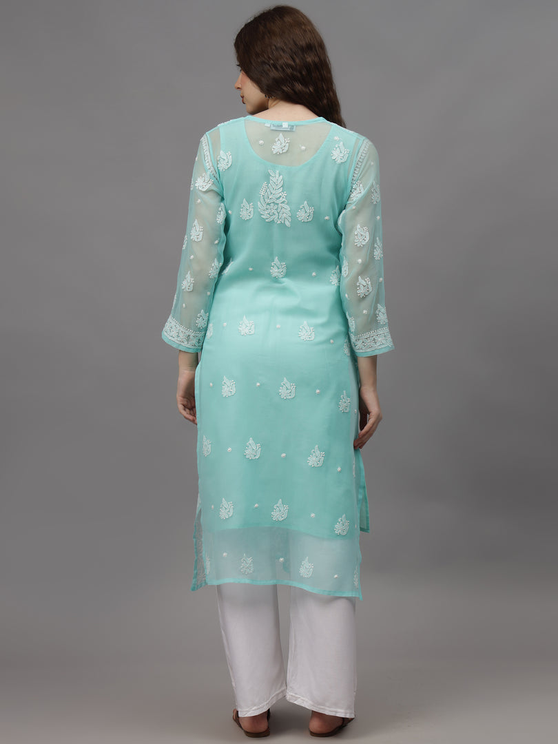 Seva Chikan Hand Embroidered Georgette Lucknowi Chikankari Kurta With Inner