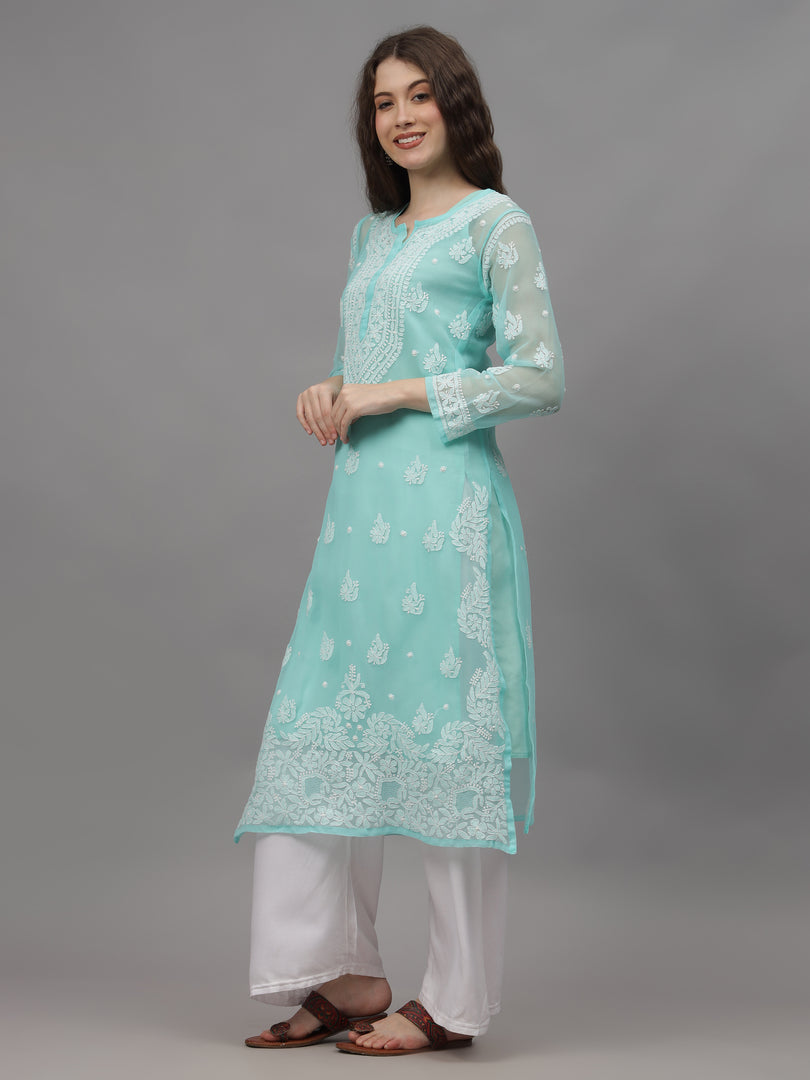 Seva Chikan Hand Embroidered Georgette Lucknowi Chikankari Kurta With Inner