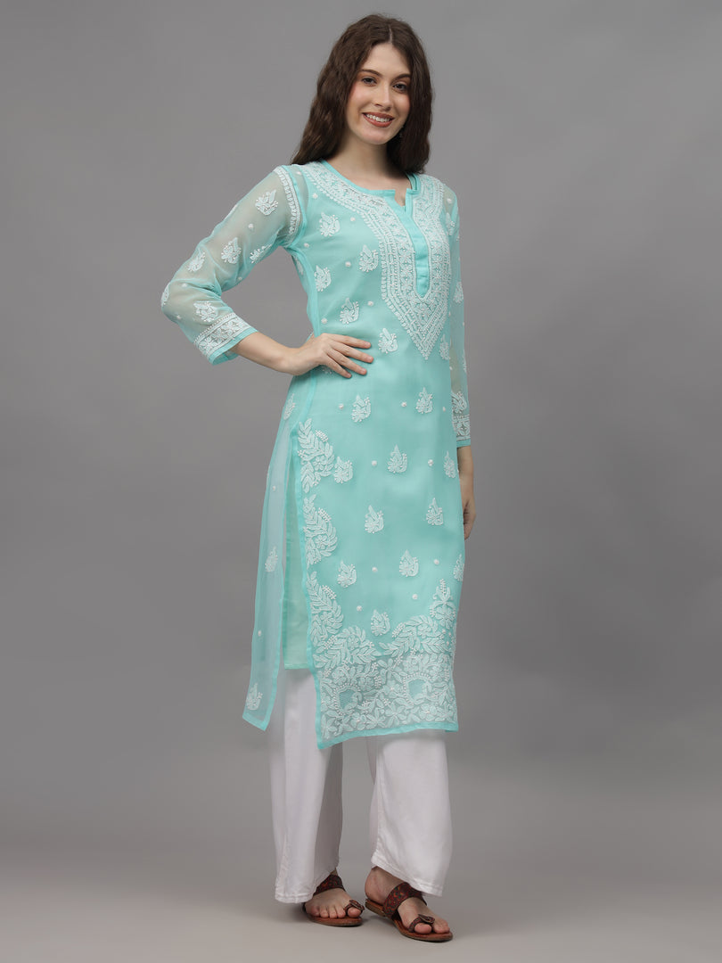 Seva Chikan Hand Embroidered Georgette Lucknowi Chikankari Kurta With Inner