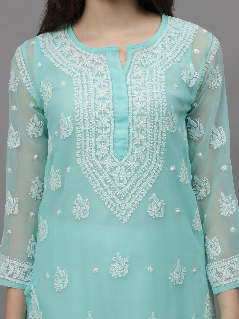 Seva Chikan Hand Embroidered Georgette Lucknowi Chikankari Kurta With Inner