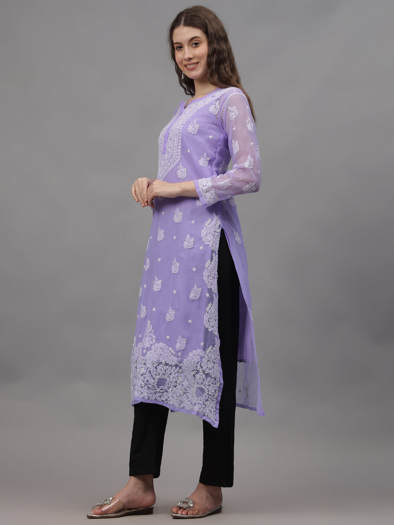 Seva Chikan Hand Embroidered Georgette Lucknowi Chikankari Kurta With Inner