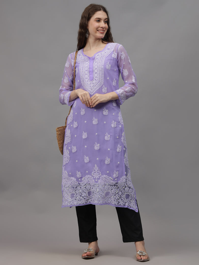 Seva Chikan Hand Embroidered Georgette Lucknowi Chikankari Kurta With Inner