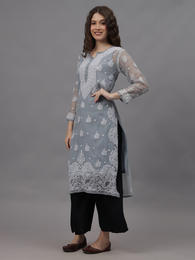 Seva Chikan Hand Embroidered Georgette Lucknowi Chikankari Kurta With Inner