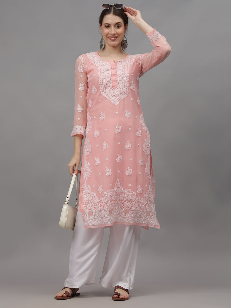 Seva Chikan Hand Embroidered Georgette Lucknowi Chikankari Kurta With Inner