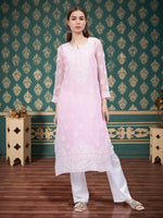 Load image into Gallery viewer, Seva Chikan Hand Embroidered Georgette Lucknowi Chikankari Kurta With Inner
