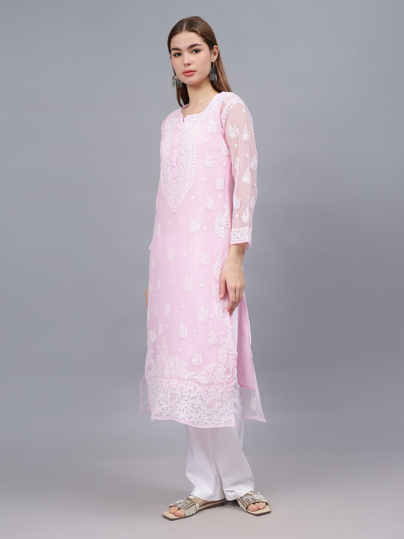 Seva Chikan Hand Embroidered Georgette Lucknowi Chikankari Kurta With Inner