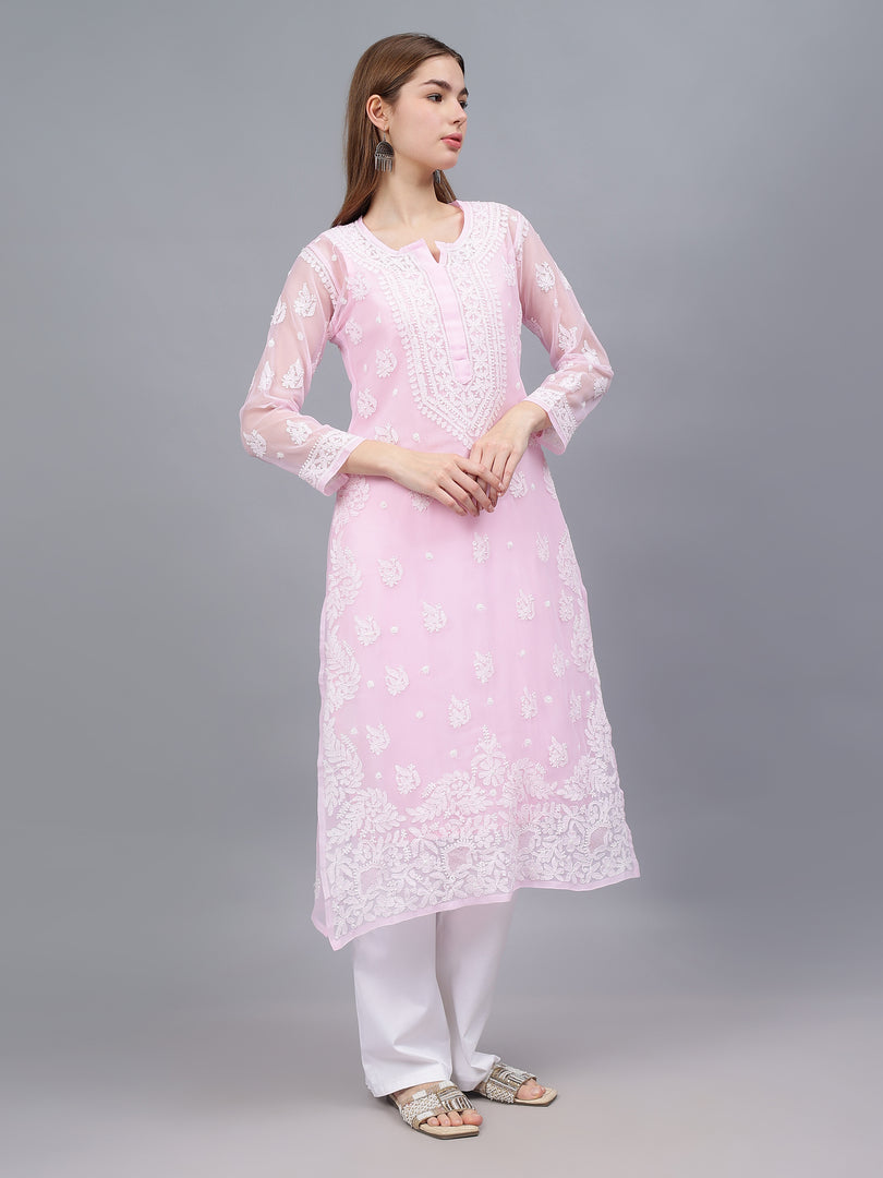 Seva Chikan Hand Embroidered Georgette Lucknowi Chikankari Kurta With Inner